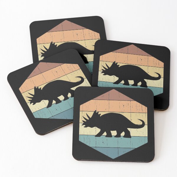 Item preview, Triceratops Dinosaur Silhouette on a retro vintage sunset hexagon designed and sold by Happy Puppy Print On Demand.