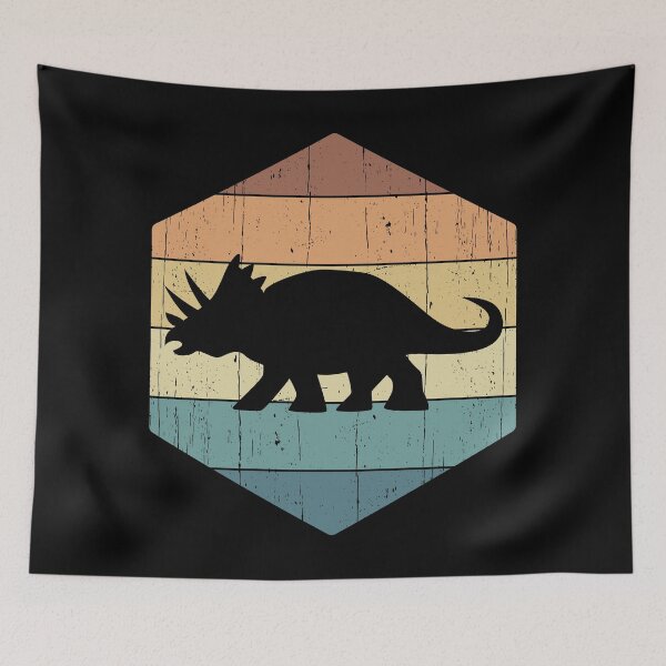 Item preview, Triceratops Dinosaur Silhouette on a retro vintage sunset hexagon designed and sold by Happy Puppy Print On Demand.