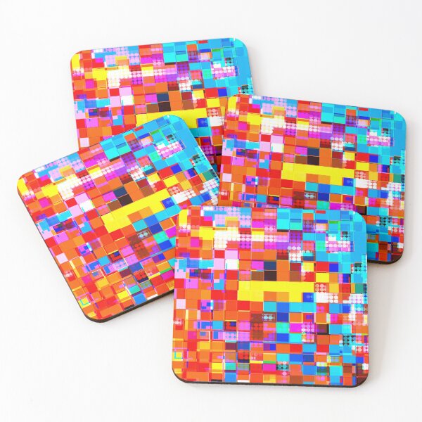 Item preview, graphic design geometric circle pattern and square pattern abstract background in red pink blue yellow designed and sold by Mrvell.