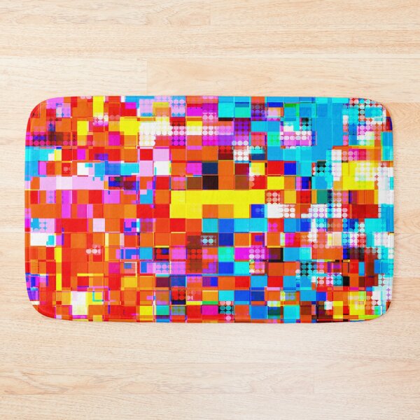 Item preview, graphic design geometric circle pattern and square pattern abstract background in red pink blue yellow designed and sold by Mrvell.