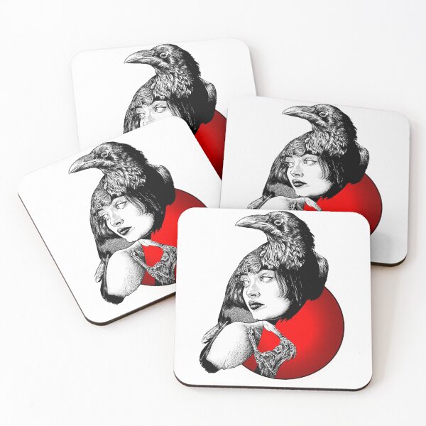 Item preview, Raven- a portrait  (Monochromatic illustration with red accent) designed and sold by Anicatattoos.