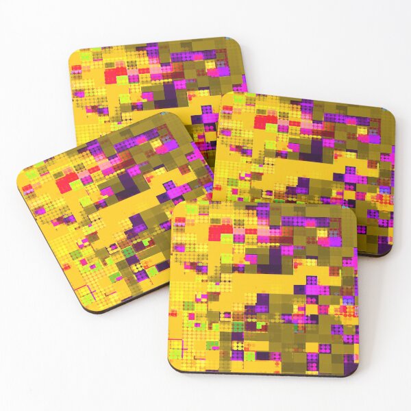Item preview, graphic design geometric circle pattern and square pattern abstract background in yellow brown pink purple designed and sold by Mrvell.