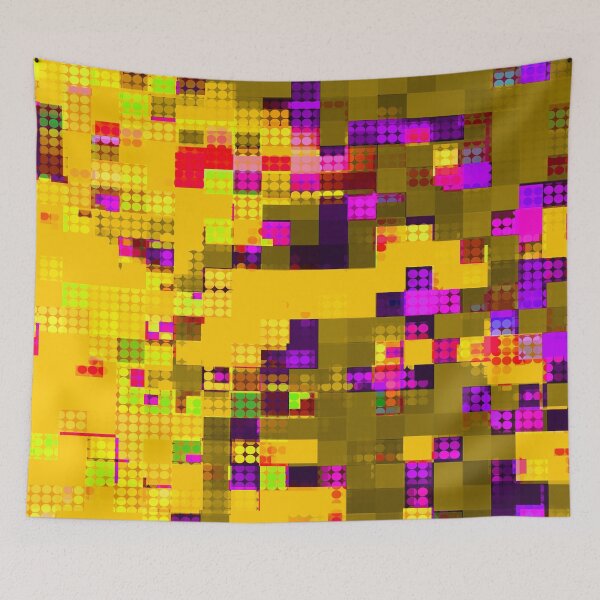 Item preview, graphic design geometric circle pattern and square pattern abstract background in yellow brown pink purple designed and sold by Mrvell.