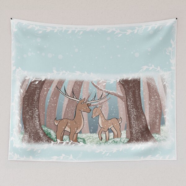 Aperçu de l'œuvre Couple de cerfs repérés dans une forêt enneigée créée et vendue par BerryShyKittens.