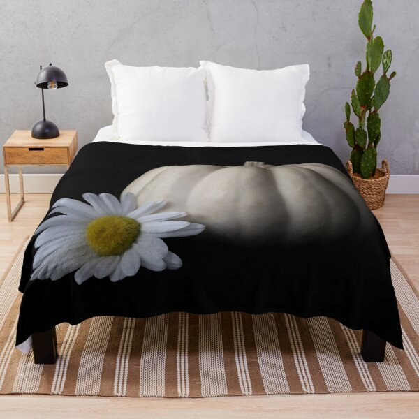 Item preview, White Pumpkin and Daisy Flower on Black Background- Season designed and sold by Lisa Thomas.