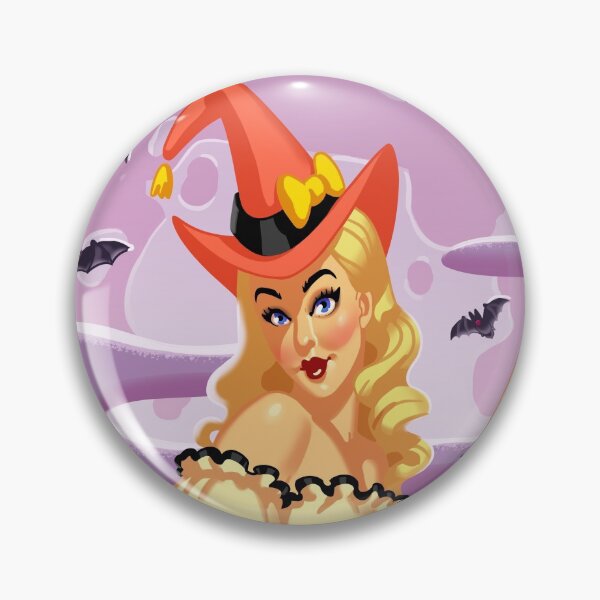 Item preview, Happy halloween glamor blond head pinup witch girl flying on broomstick designed and sold by AnnaRuz.