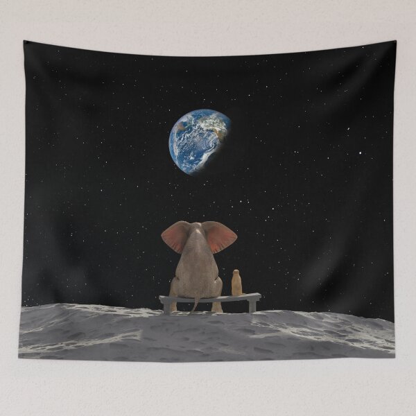 Item preview, elephant and dog sit on the moon  designed and sold by Mike Kiev art.