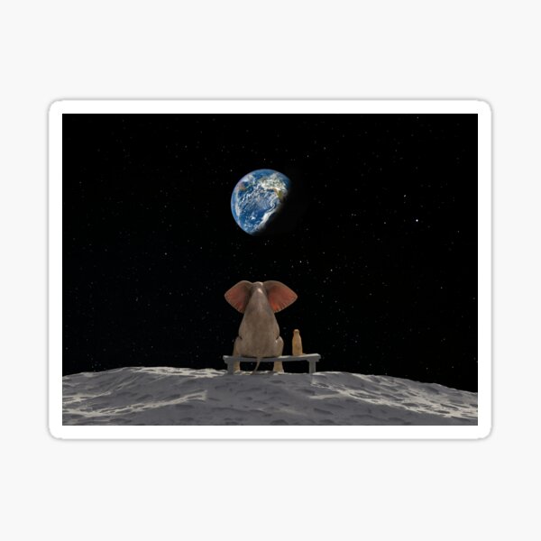 elephant and dog sit on the moon Sticker