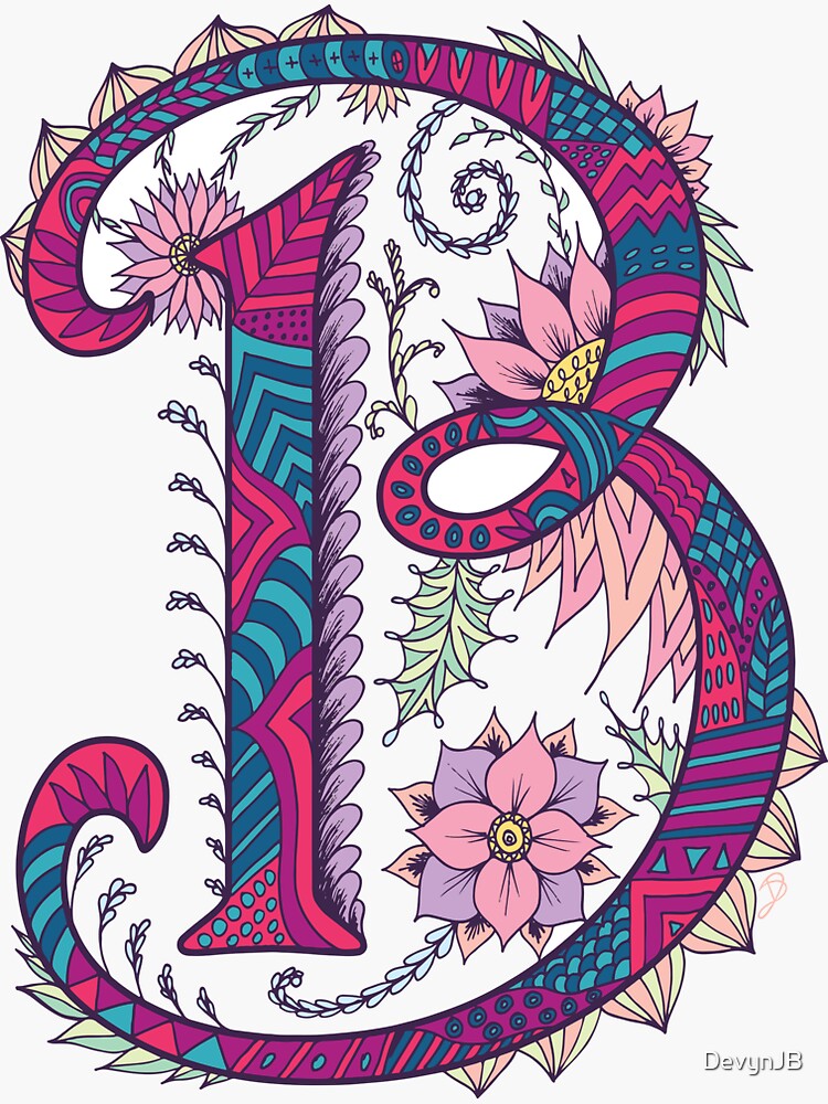 "Fancy Floral Monogram Letter B" Sticker For Sale By DevynJB | Redbubble