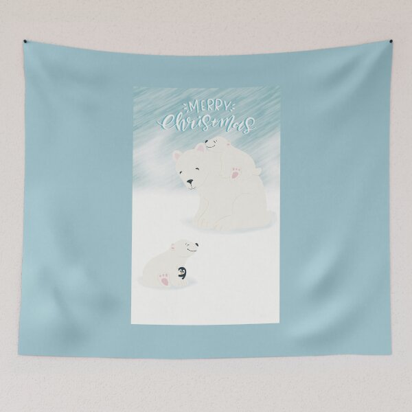 Item preview, Merry Christmas with mama polarbear and her two cubs in the snowstorm designed and sold by marina63.