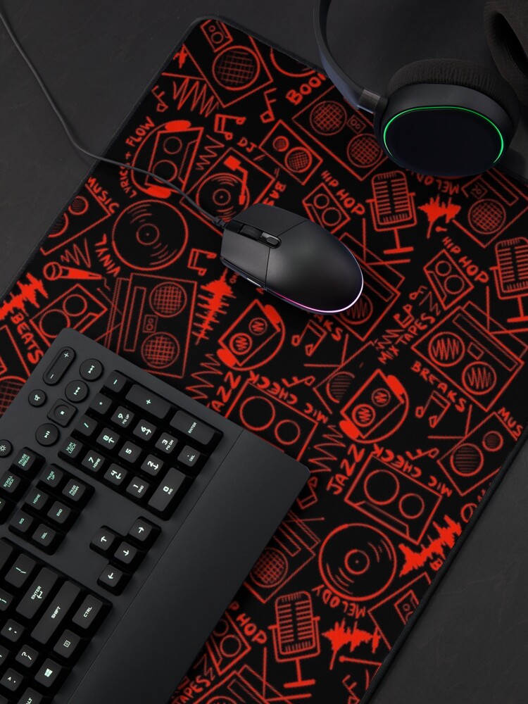 Alternate view of Throwback Hip Hop Music Pattern Trend Red Mouse Pad