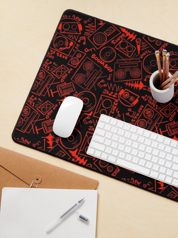 Alternate view of Throwback Hip Hop Music Pattern Trend Red Mouse Pad