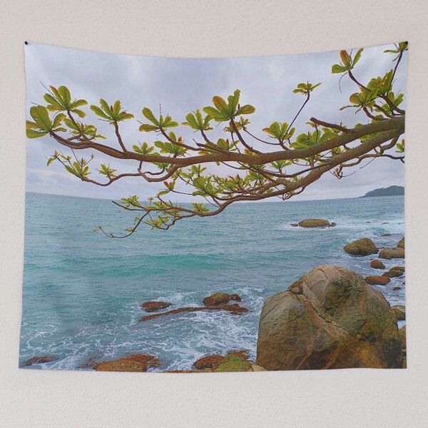 Item preview, Calm Beach | Blue Green Water | Rocks | Waves | Bombinhas Beach | Brazil designed and sold by iwaya-bazaar.