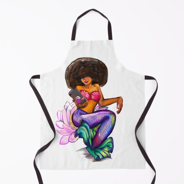Item preview, Mermaid Afro Mermaid on phone sitting on Lilly flower - Coco the Magical rainbow mermaid and phone - brown eyes, Afro hair in two puffs and caramel brown skin - light background designed and sold by Artonmytee.