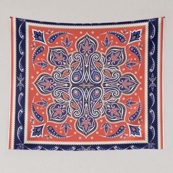 Item preview,  bandana,orange and blue bandana, , middle eastern pattern, persian rug, etherial, spriritual, meditation, aromatherapy, hippie, calming,  designed and sold by Nostrathomas66.