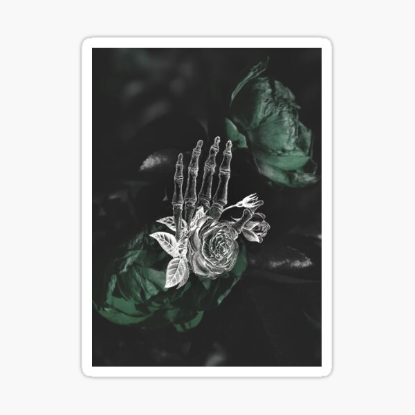 Skeleton Hand On Moody Green Floral Background Sticker