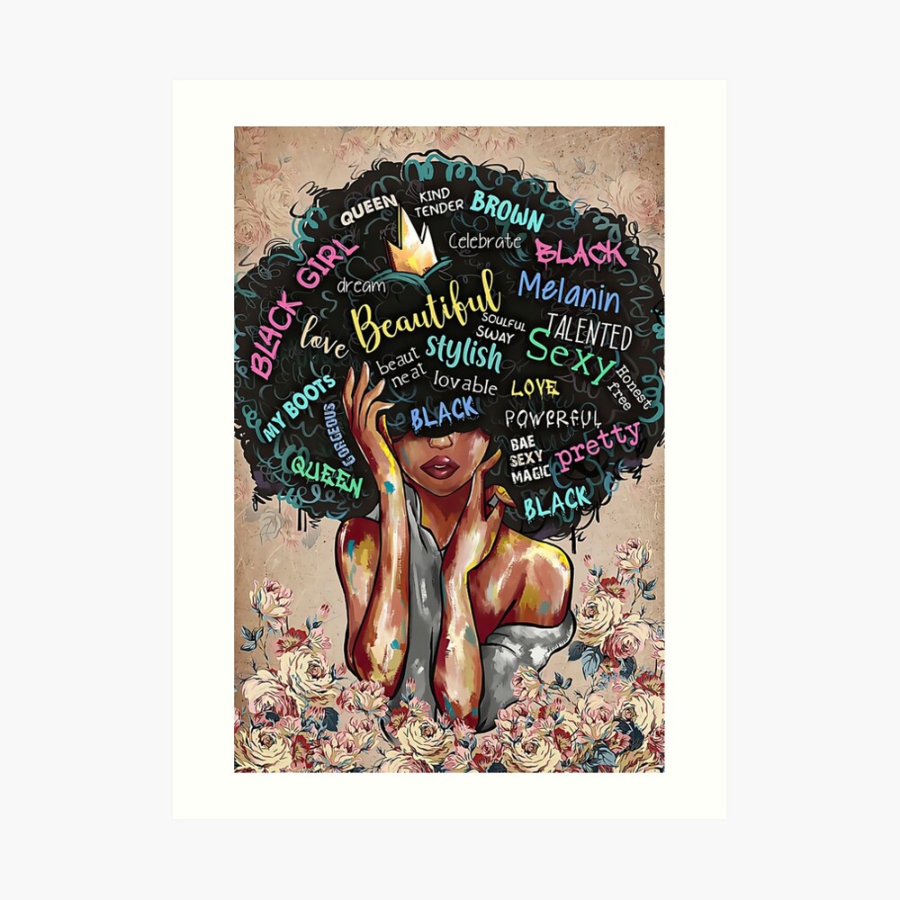 Afro Queen Black Girl Roses Print