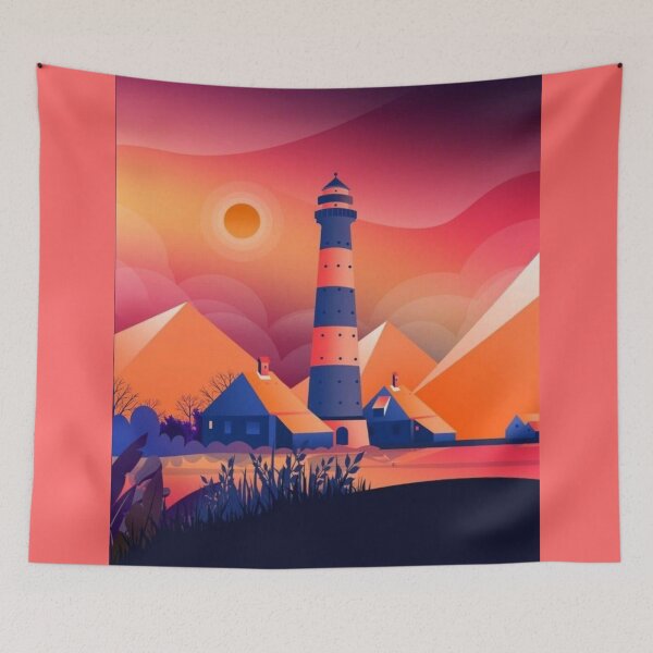 Item preview, vintage lighthouse digital art with Evening skies sunset designed and sold by Bkstores.