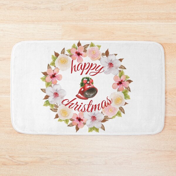 Item preview, Happy Christmas loose floral watercolor flower wreath & bells designed and sold by TheSeasonalYard.
