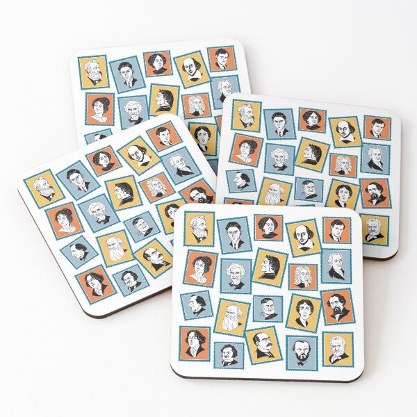 Item preview, Pattern with great writers on stamps (ochre, grey and terracotta) designed and sold by Irina Ivanova.