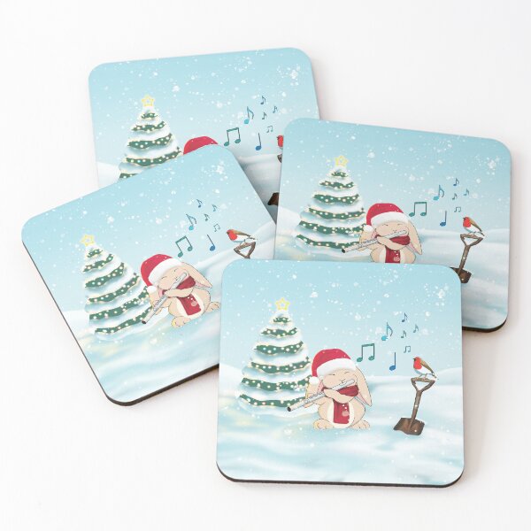 Item preview, Christmas Flute Playing Bunny with Tree and Robin designed and sold by Jazznote.