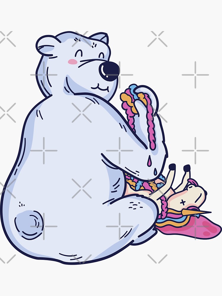 "Eisbär frisst Einhorn lustig Eisbären Einhörner" Sticker von DrosoMan