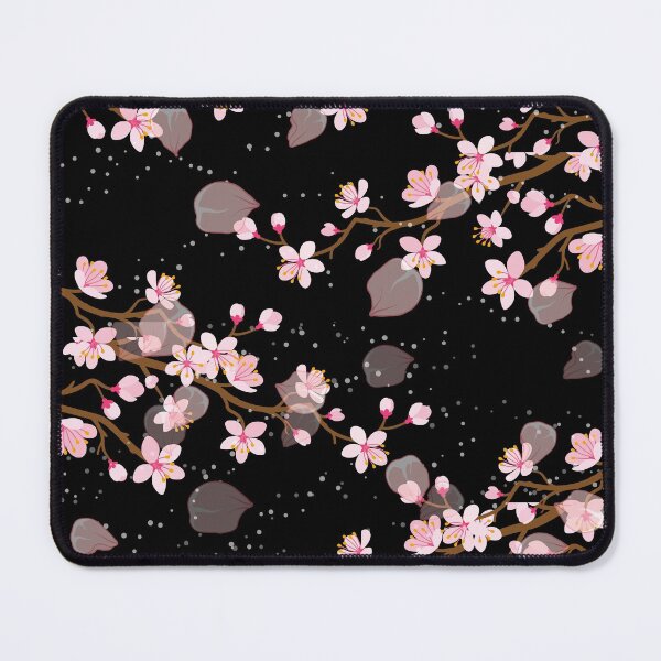 Item preview, White and Pink Japanese Cherry Blossom Floral Seamless Repetition pattern on Black  designed and sold by Aishwarya  Singh.