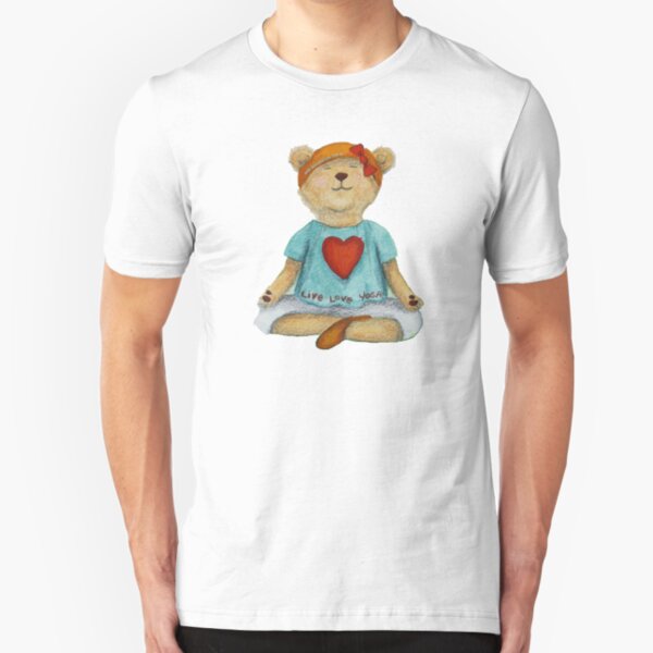 Live Love Yoga Bear in meditation Slim Fit T-Shirt