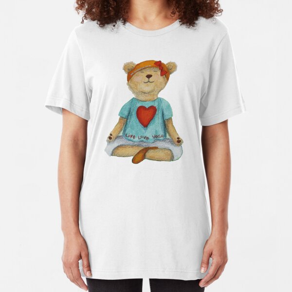 Live Love Yoga Bear in meditation Slim Fit T-Shirt