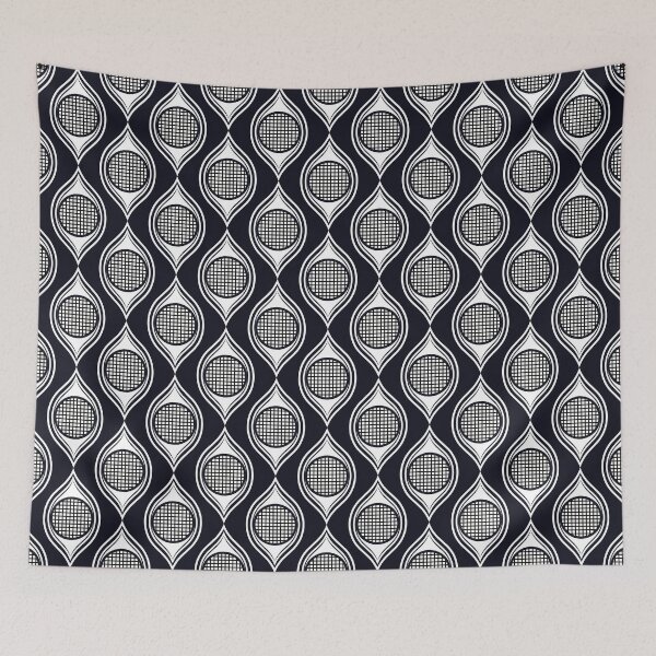 Item preview, Black and white ogee tribal textile pattern art designed and sold by DADA635.