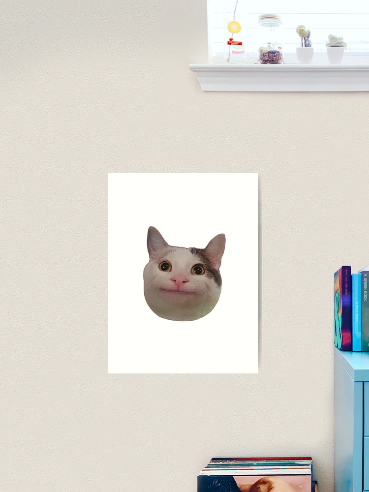 Beluga Cat Meme Face Smiling | Mounted Print