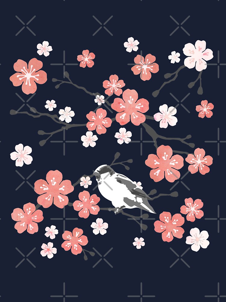 Camiseta para niños «Flor de cereza de pájaro azul marino y rosa» de adenaJ  | Redbubble