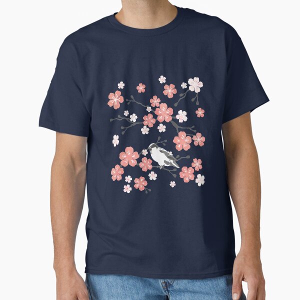 Aperçu de l'œuvre Fleur de cerisier oiseau bleu marine et rose créée et vendue par adenaJ.