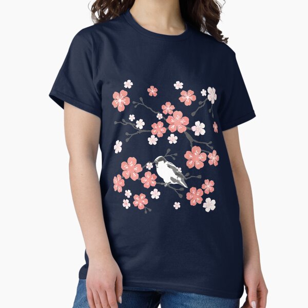 Item preview, Navy and pink bird cherry blossom designed and sold by adenaJ.