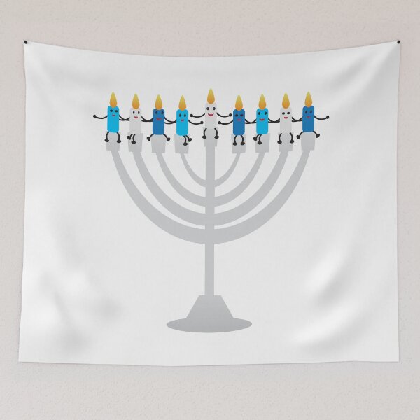 Item preview, Funny Hanukkah illustration, Cute candles characters sitting on Hanukkah menorah designed and sold by sigdesign.