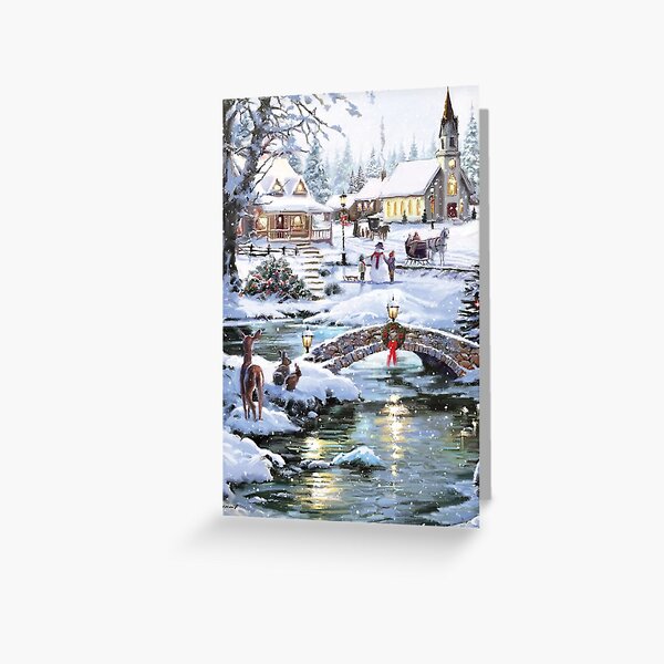 Item preview, Classic Christmas scene of a snowy village designed and sold by WolfPackDesigns.