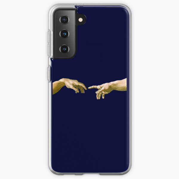  Touch of God. The Creation of Adam, (close up), Michelangelo, 1510, Genesis, Ceiling, Sistine Chapel, Rome, on DARK BLUE. Samsung Galaxy Soft Case
