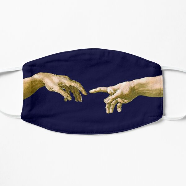 Touch of God. The Creation of Adam, (close up), Michelangelo, 1510, Genesis, Ceiling, Sistine Chapel, Rome, on DARK BLUE. Flat Mask