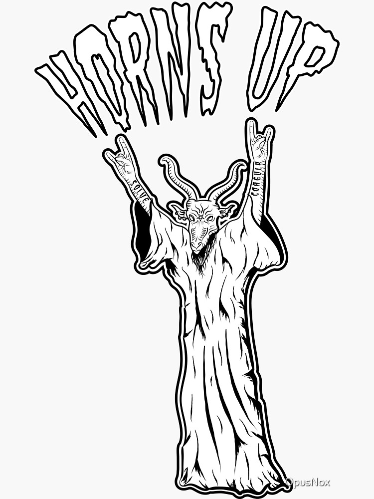 "Metalhead Goat Cultist "HORNS UP"" Sticker for Sale by OpusNox Redbubble