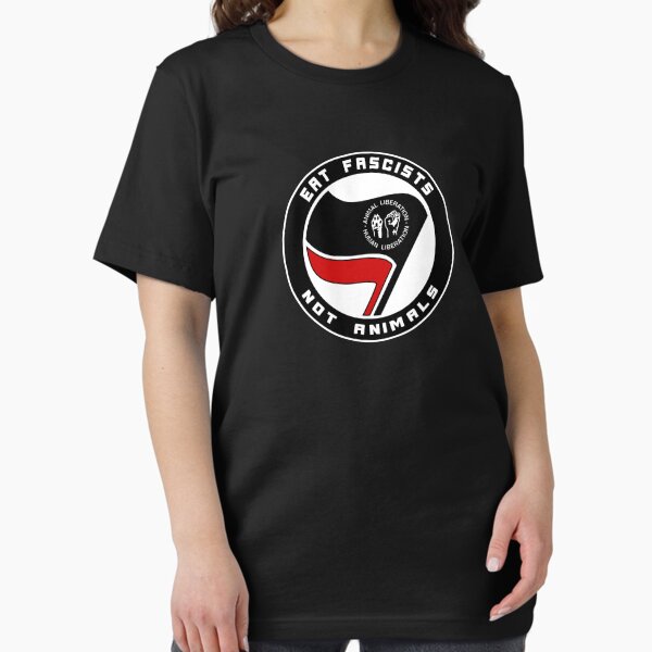 Vista previa del artículo con la obra «Coma fascistas, no animales», diseñado y vendido por Herbivoracle.