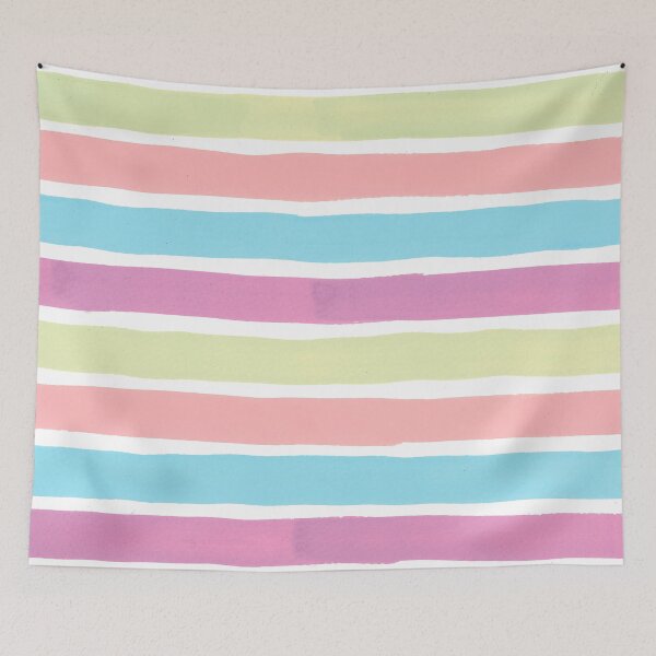 Aperçu de l'œuvre Coussin Arc-en-ciel pastel horizontal à rayures aquarelle créée et vendue par Shadowlight21.