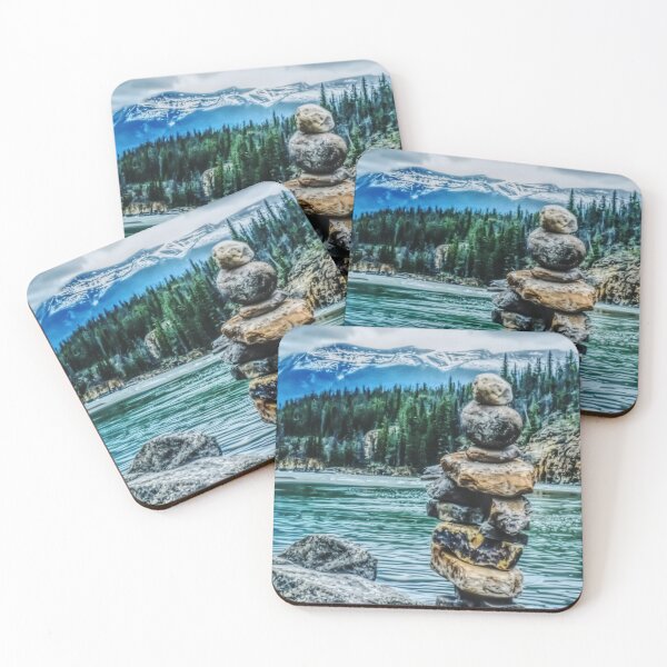 Item preview, Cairn Rock Stack by River and Mountains, Rustic Vintage Painting  designed and sold by ACC .