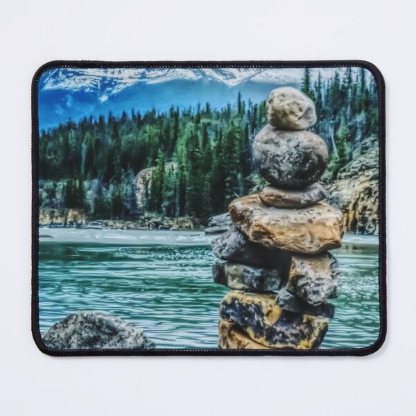 Item preview, Cairn Rock Stack by River and Mountains, Rustic Vintage Painting  designed and sold by ACC .