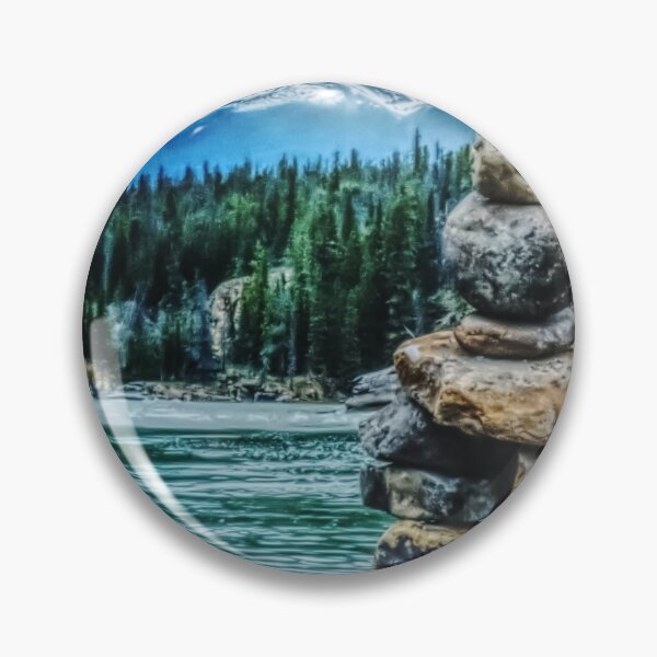 Item preview, Cairn Rock Stack by River and Mountains, Rustic Vintage Painting  designed and sold by ACC .