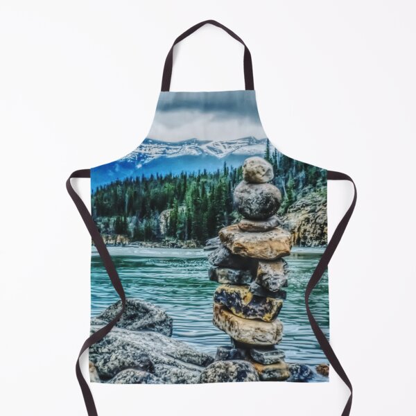 Item preview, Cairn Rock Stack by River and Mountains, Rustic Vintage Painting designed and sold by ACC .