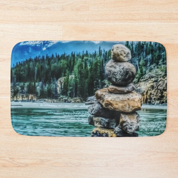 Item preview, Cairn Rock Stack by River and Mountains, Rustic Vintage Painting  designed and sold by ACC .