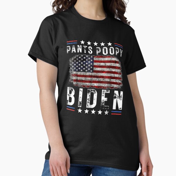 Vista previa del artículo con la obra «Poopy Pants Joe Biden, Anti Biden - Bandera de Trump y América», diseñado y vendido por Delores Kinder.