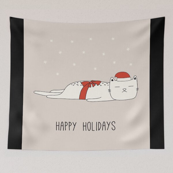 Item preview, sleeping cat, happy holidays, cat doodles Xmas, holiday greet designed and sold by Pointit.