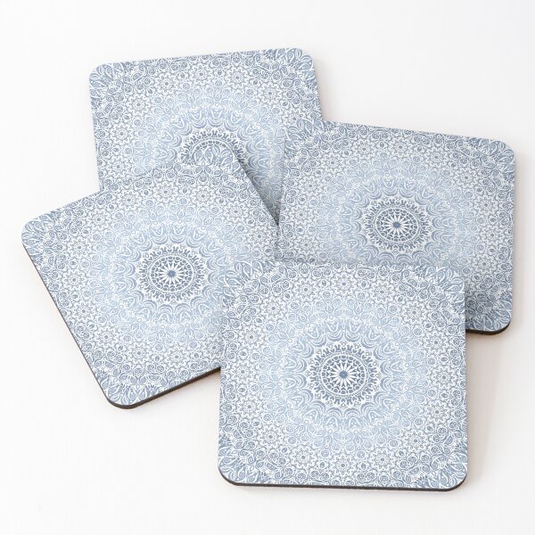 Item preview, Boho White Lace Mandala in Gray Blue designed and sold by Kelly Dietrich Mandala & Fractal Art.