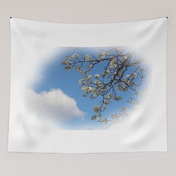 Item preview, Cherry Tree Blossoms Branch Against Blue Sky and Clouds designed and sold by JariHawk.